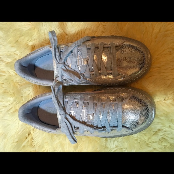 puma basket platform metallic silver